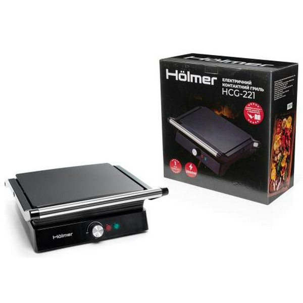 Електрогриль Holmer HCG-221, Black, 2200W, закритий (двосторонній), пластини 26х22см, піддон для жиру, управління механічне - 9