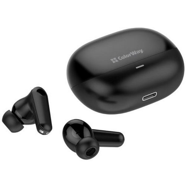 Навушники бездротові ColorWay Earbuds TWS 1, Black, Bluetooth 5.3, мікрофон, динаміки 13 мм, сенсорне керування, кейс для зарядки, 40 mAh / 400 mAh, Type-C (CW-TWS1BK1)