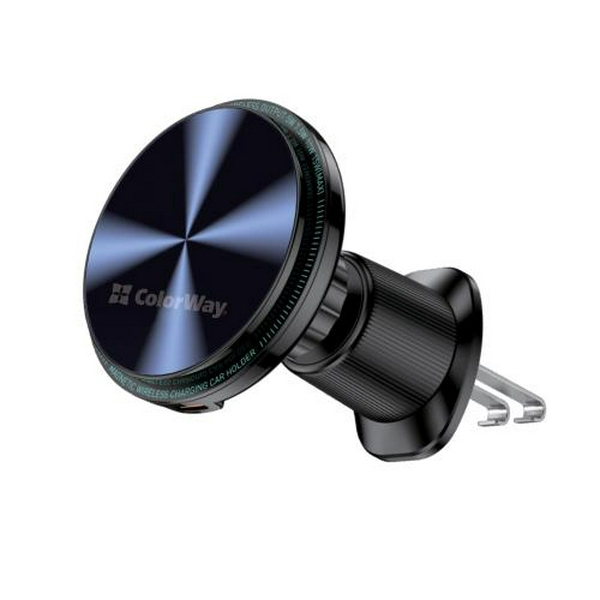 Автотримач для телефону ColorWay MagSafe Air Vent, Black, 15 Вт, бездротова зарядка (Qi), у дефлектор повітроводу, поворотний шарнір 360°, від 4" до 6.5" (CW-CHMW042Q-BK)
