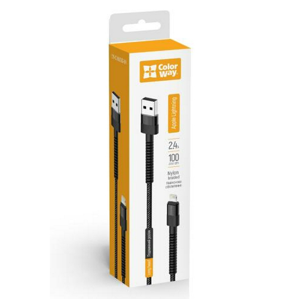Кабель USB AM - Lightning, 1 м, Black, ColorWay, 2.4A (CW-CBUL063-BK)
