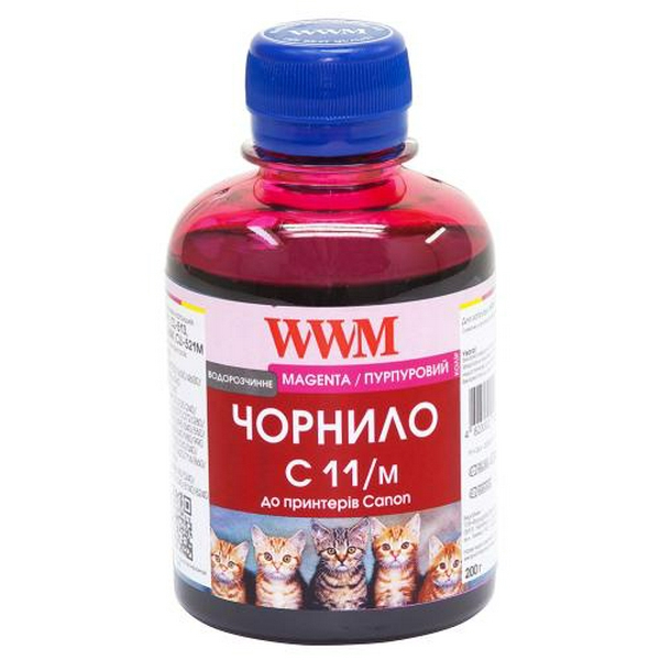 Чорнило WWM Canon CL-511/513/441, CLI-426M/521M, Magenta, 200 мл, водорозчинне (C11/M)