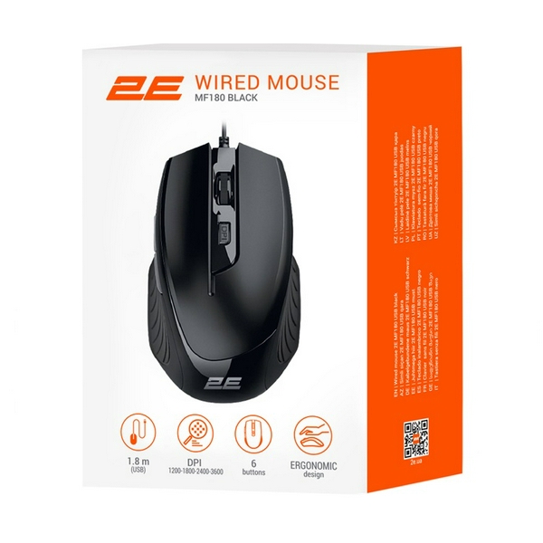 Миша 2E MF180, Black, USB, оптична, 1200-3200 dpi, 6 кнопок, 1.8 м (2E-MF180UB) - 3