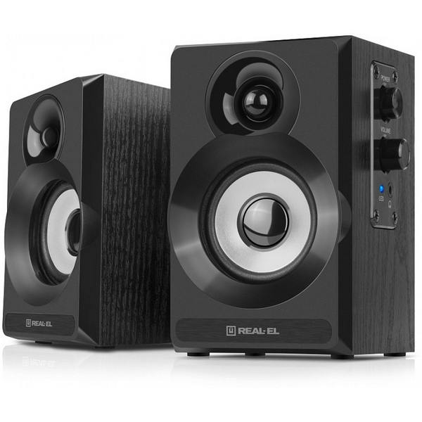 Колонки 2.0 REAL-EL S-217 Black, 2 x 6 Вт, МДФ, живлення від мережі 220V, керування спереду