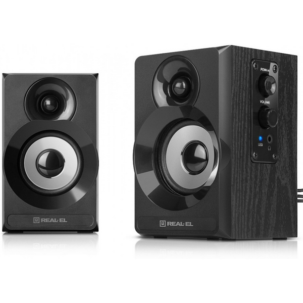 Колонки 2.0 REAL-EL S-217 Black, 2 x 6 Вт, МДФ, живлення від мережі 220V, керування спереду - 2