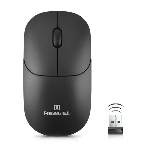 Миша REAL-EL RM-311W Wireless, Black, бездротова, USB, оптична, 1000 dpi, 2 кнопки, 2xAAA