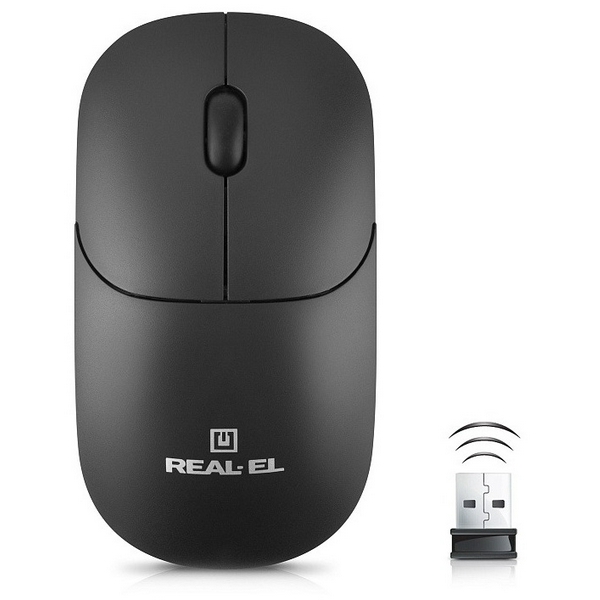 Миша REAL-EL RM-313W Wireless, Black, бездротова, USB, оптична, 1000 dpi, 2 кнопки, 2xAAA