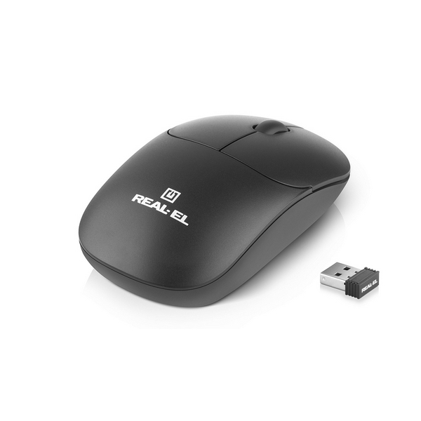 Миша REAL-EL RM-313W Wireless, Black, бездротова, USB, оптична, 1000 dpi, 2 кнопки, 2xAAA - 2