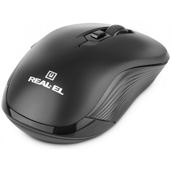 Миша REAL-EL RM-331W Wireless, Black, бездротова, USB, оптична, 1600 dpi, 5 кнопки, 2xAAA - 3