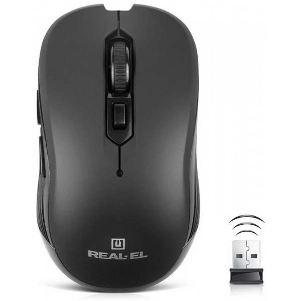 Миша REAL-EL RM-331W Wireless, Black, бездротова, USB, оптична, 1600 dpi, 5 кнопки, 2xAAA - 4