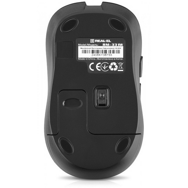 Миша REAL-EL RM-331W Wireless, Black, бездротова, USB, оптична, 1600 dpi, 5 кнопки, 2xAAA - 6