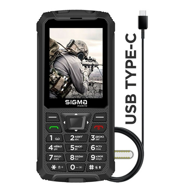 Мобільний телефон Sigma mobile X-treme PR68 Type-C, Black, 2 Mini-SIM, 2.8" (240x320), microSD (max 32Gb), Cam 0,3 Mp, GPS, no Wi-Fi, BT, FM, MP3, Li-Ion 4000mAh - 2
