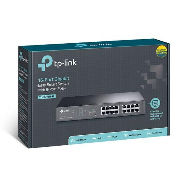 Комутатор TP-LINK TL-SG1016PE, 16хGE, загальний бюджет PoE+ 150 Вт, металевий корпус - 4