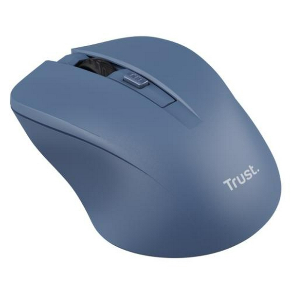 Миша бездротова Trust Mydo Silent, Blue, USB 2.4GHz, оптична, 1000/1400/1800 dpi, 4 кнопки, зниження звуку клацання миші мінімум на 90%, гніздо для зберігання приймача USB, 1xAA (25041)