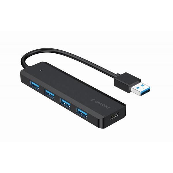 Хаб USB Gembird UHB-U3P4P-02, Black, USB 3.1 - 4xUSB 3.1, кабель 15 см, додаткове живлення через Type-C порт