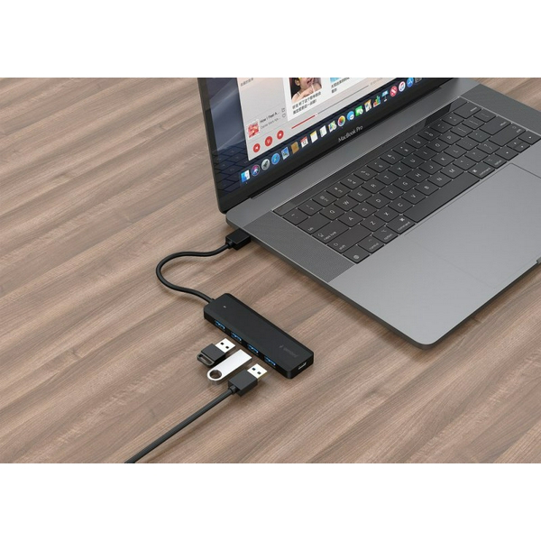 Хаб USB Gembird UHB-U3P4P-02, Black, USB 3.1 - 4xUSB 3.1, кабель 15 см, додаткове живлення через Type-C порт - 3