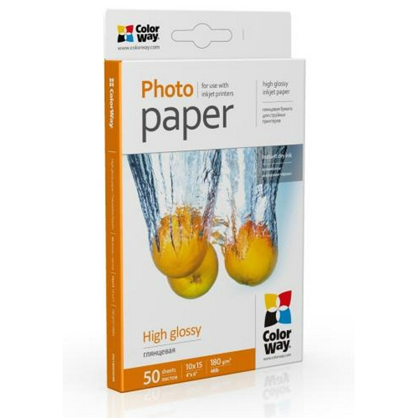 Фотопапір ColorWay, глянсовий, A6 (10x15), 180 г/м², 50 арк (PG1800504R)