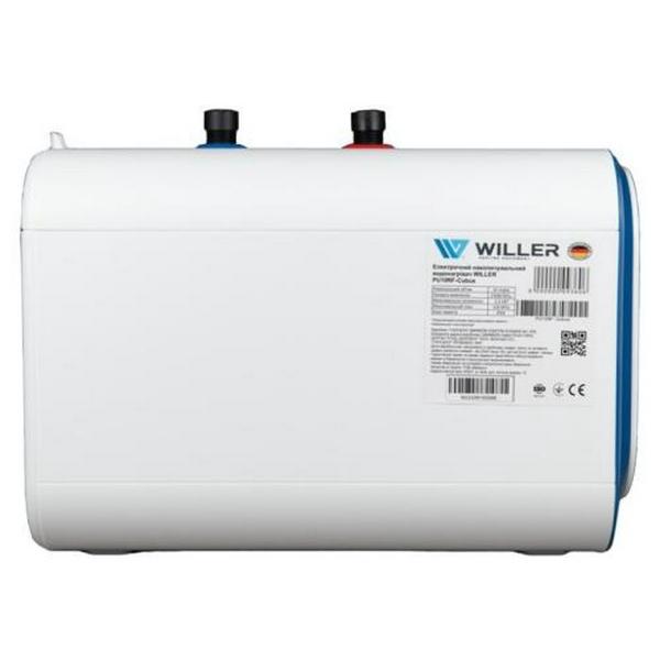 Водонагрівач Willer PU07RF Cubus, White/Blue, 1500W, 7л, мокрий ТЕН, горизонтальний, механічне керування, під мийкою, прямокутний, подача води зверху, зовнішній терморегулятор, В, 25.1x25.1х38.6см - 4