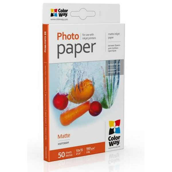 Фотопапір ColorWay, матовий, A6 (10x15), 190 г/м², 50 арк (PM1900504R)