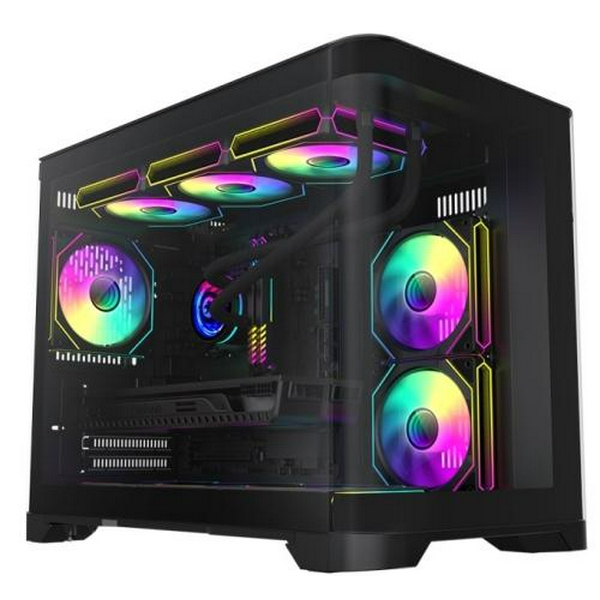 Корпус GameMax HYPE-M, Black, без БЖ, Micro Tower, Micro ATX / Mini-ITX, 1xUSB 3.0 / 2xUSB 2.0, макс. CPU - 157 мм / VGA - 400 мм, 3x120 мм ARGB, бічна та передня панель із загартованого скла