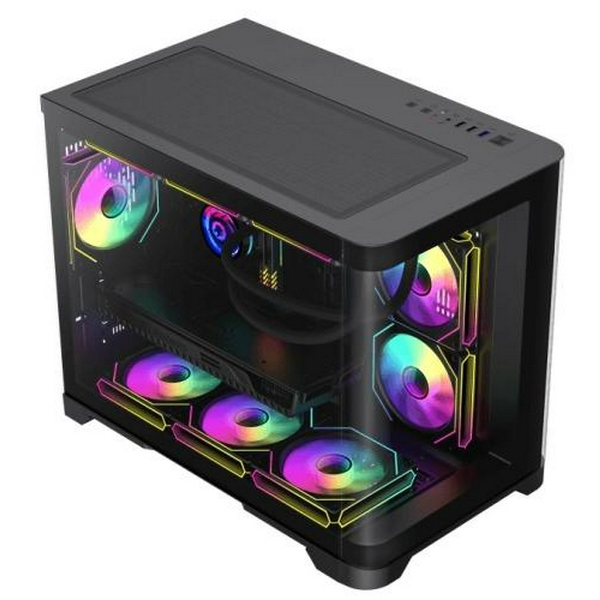 Корпус GameMax HYPE-M, Black, без БЖ, Micro Tower, Micro ATX / Mini-ITX, 1xUSB 3.0 / 2xUSB 2.0, макс. CPU - 157 мм / VGA - 400 мм, 3x120 мм ARGB, бічна та передня панель із загартованого скла - 3