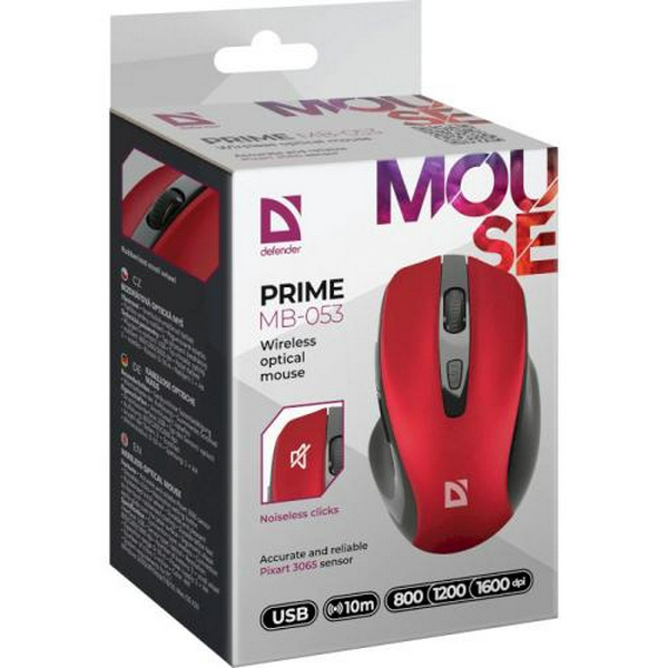 Миша бездротова Defender Prime MB-053, Red, USB, оптична (сенсор PixArt 3065), 800-1600 dpi, 5 кнопок, 1xAA (52052) - 6