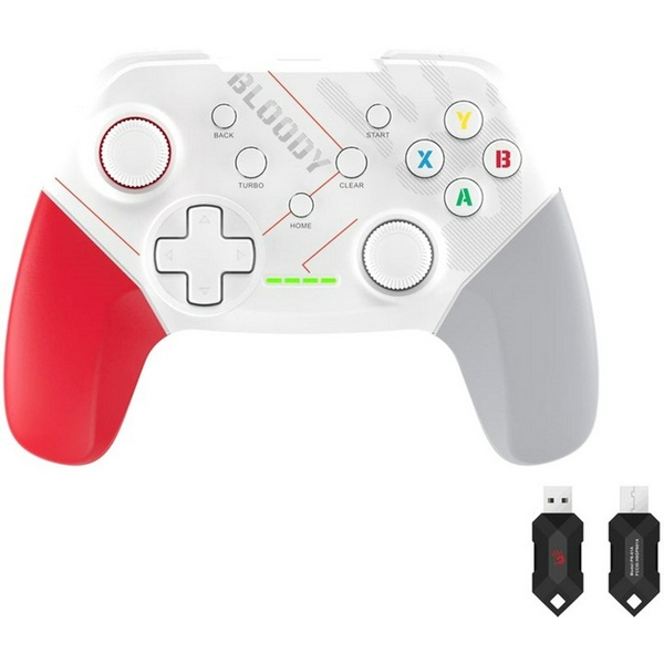 Геймпад Bloody GPW50, White/Red/Grey, бездротовий (USB 2.4GHz), для ПК / PS3 / Android, подвійна вібрація, 600 mAh