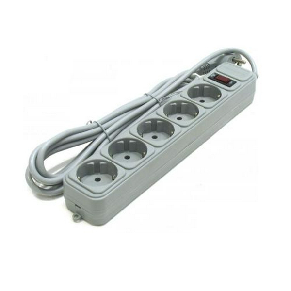Фільтр мережевий Gembird, 5 розеток, 1.8 м, Grey, 10А, до 2.5 кВт, вимикач, заземлення, 3x0.75 мм² (SPG5-G-6G)