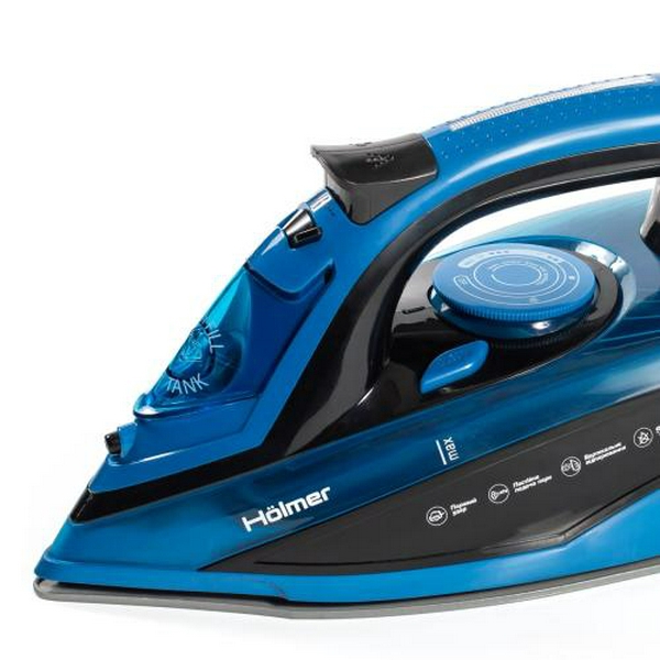 Праска Holmer HIC-2642, Black/Blue, 2600W, кераміка, паровий удар 140 г/хв, постійна подача пари 40 г/хв, ємність для води 420 мл, вертикальне відпарювання - 3
