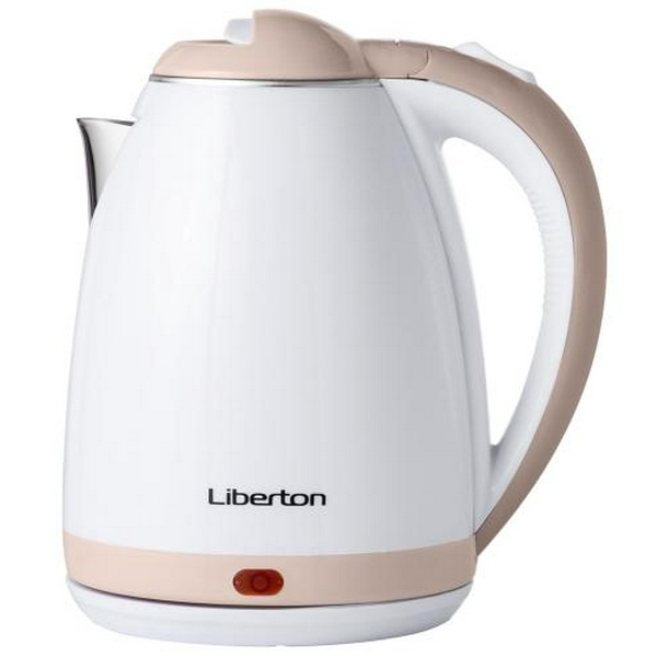 Електрочайник Liberton LEK-6802, White/Beige, 1500W, 1.8л, дисковий, нержавіюча сталь/пластик, індикатор рівня води, захист від перегріву, захист від включення без води