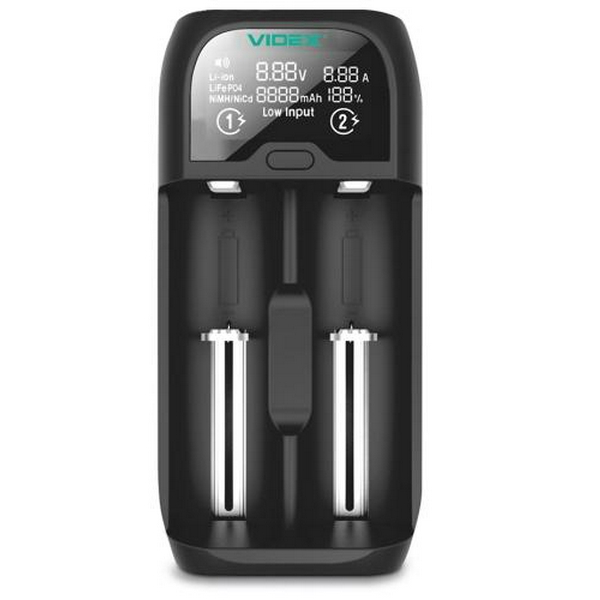Зарядний пристрій Videx UD200, Black, універсальний, Type-C (5V/2A), LCD дисплей, 2 незалежні канали (VCH-UD200)