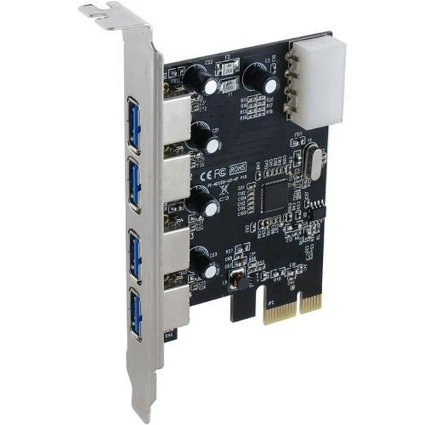 Плата розширення Dynamode PCI-E x1, 4xUSB 3.0, чіп NEC720201, живлення Molex (USB3.0-4-PCIE)