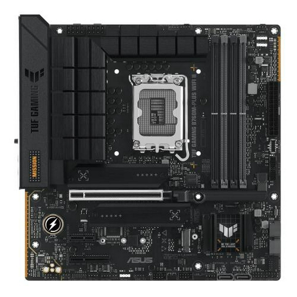 Материнська плата LGA1700, Asus TUF GAMING B760M-PLUS WIFI II, B760, 4xDDR5, Int.Video(CPU), 4xSATA3, 3xM.2, 1xPCI-E 5.0 x16, 1xPCI-E 4.0 x4, 1xPCI-E 3.0 x1, Realtek 7.1, Realtek 2.5Gb, WiFi 6E, Bluetooth 5.3, 6xUSB3.2/7xUSB2.0, HDMI/DP, MicroATX
