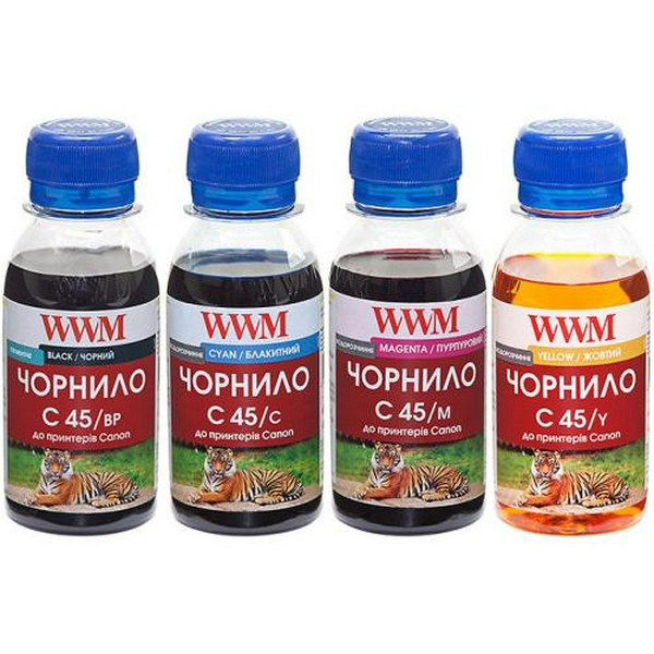 Комплект чорнил WWM Canon C45/BP, C45/C, C45/M, C45/Y, 4x100 мл (C45SET-4)