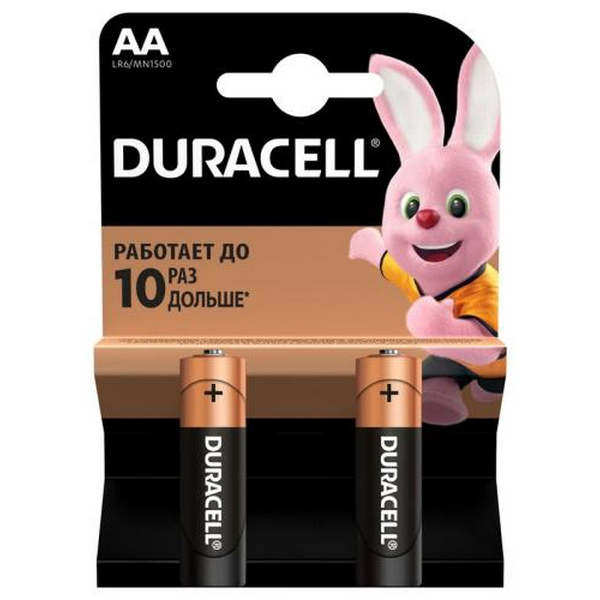 Батарейка AA (LR6), лужна, Duracell Duralock Basic, 2 шт, 1.5V, (MN1500 2BL)