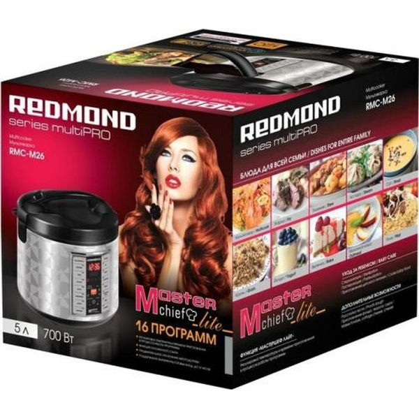 Мультиварка Redmond RMC-M26, Inox/Black, 830W, чаша 5л, дисплей, програм 16, антипригарне покриття, електронне керування, книга рецептів, черпак - 4