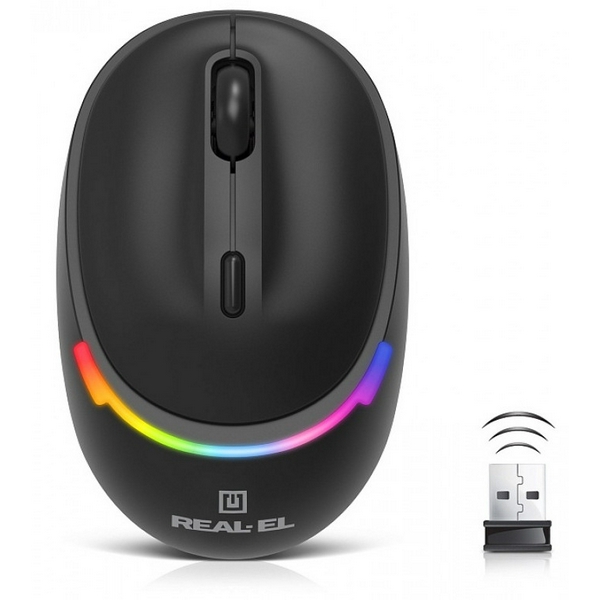 Миша REAL-EL RM-440W Rechargeable Wireless, Black, бездротова, Type-C, BT, RGB, оптична, 1600 dpi, 3 кнопки - 3