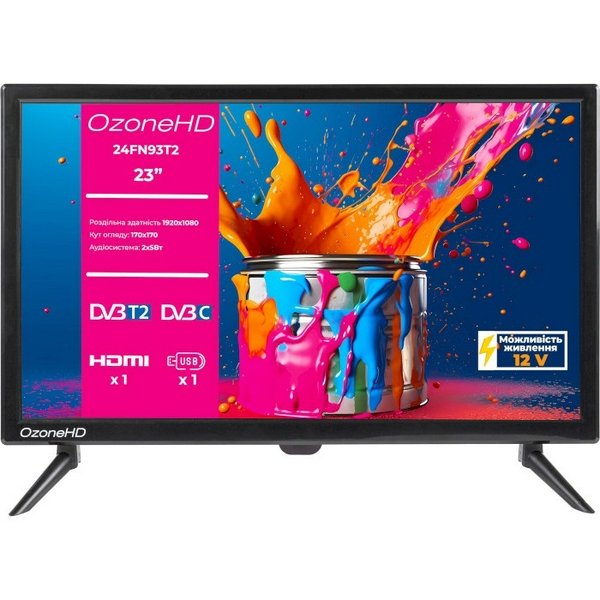 Телевізор 24" OzoneHD 24FN93T2, 1920x1080, 60 Гц, DVB-T2/С, HDMI/VGA, USB, VESA 75x75