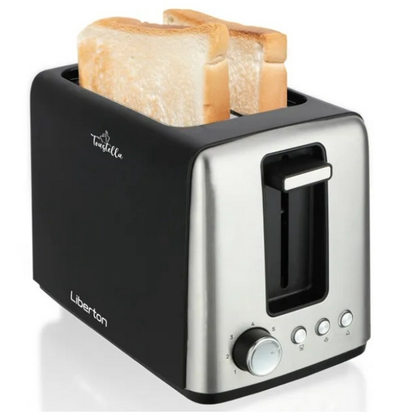 Тостер Liberton LET-5703, Black/Inox, 750W, 2 тости, 2 відділення, 7 режимів підсмажування, з'ємний піддон для крихт