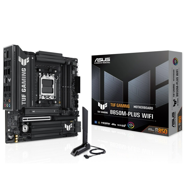 Материнська плата AM5 Asus TUF GAMING B850M-PLUS WIFI, B850, 4xDDR5, Int.Video (CPU), 4xSATA3, 3xM.2, 1xPCI-E 5.0 x16, 1xPCI-E 4.0 x1, ALC1220P, Realtek 2.5Gb, WiFi 6E, Bluetooth 5.3, 10xUSB 3.2 / 6xUSB 2.0, HDMI/DP, MicroATX