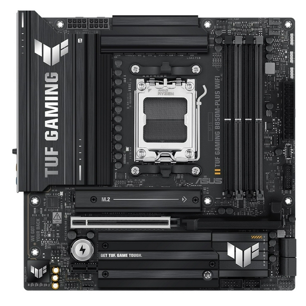 Материнська плата AM5 Asus TUF GAMING B850M-PLUS WIFI, B850, 4xDDR5, Int.Video (CPU), 4xSATA3, 3xM.2, 1xPCI-E 5.0 x16, 1xPCI-E 4.0 x1, ALC1220P, Realtek 2.5Gb, WiFi 6E, Bluetooth 5.3, 10xUSB 3.2 / 6xUSB 2.0, HDMI/DP, MicroATX - 2
