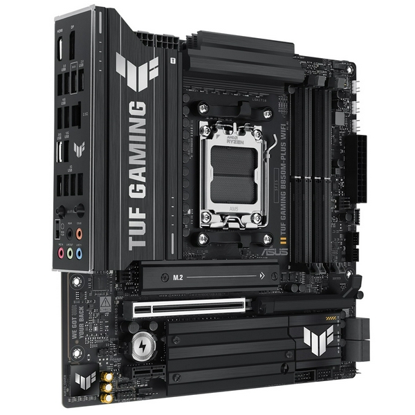 Материнська плата AM5 Asus TUF GAMING B850M-PLUS WIFI, B850, 4xDDR5, Int.Video (CPU), 4xSATA3, 3xM.2, 1xPCI-E 5.0 x16, 1xPCI-E 4.0 x1, ALC1220P, Realtek 2.5Gb, WiFi 6E, Bluetooth 5.3, 10xUSB 3.2 / 6xUSB 2.0, HDMI/DP, MicroATX - 3