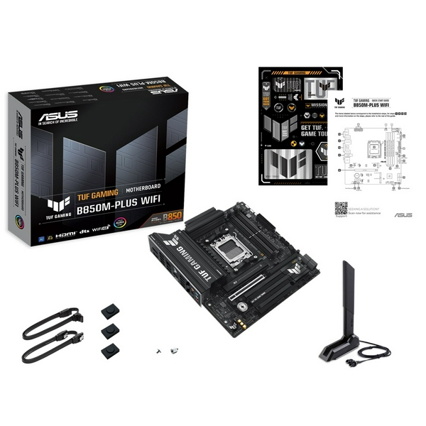 Материнська плата AM5 Asus TUF GAMING B850M-PLUS WIFI, B850, 4xDDR5, Int.Video (CPU), 4xSATA3, 3xM.2, 1xPCI-E 5.0 x16, 1xPCI-E 4.0 x1, ALC1220P, Realtek 2.5Gb, WiFi 6E, Bluetooth 5.3, 10xUSB 3.2 / 6xUSB 2.0, HDMI/DP, MicroATX - 9
