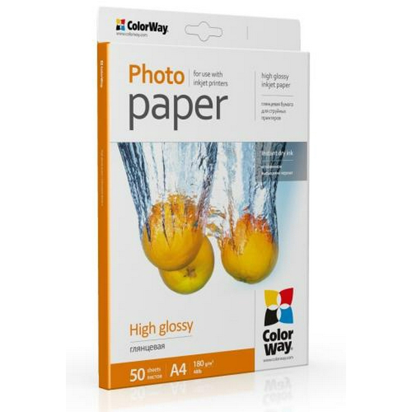 Фотопапір ColorWay, глянсовий, A4, 180 г/м², 50 арк (PG180050A4)
