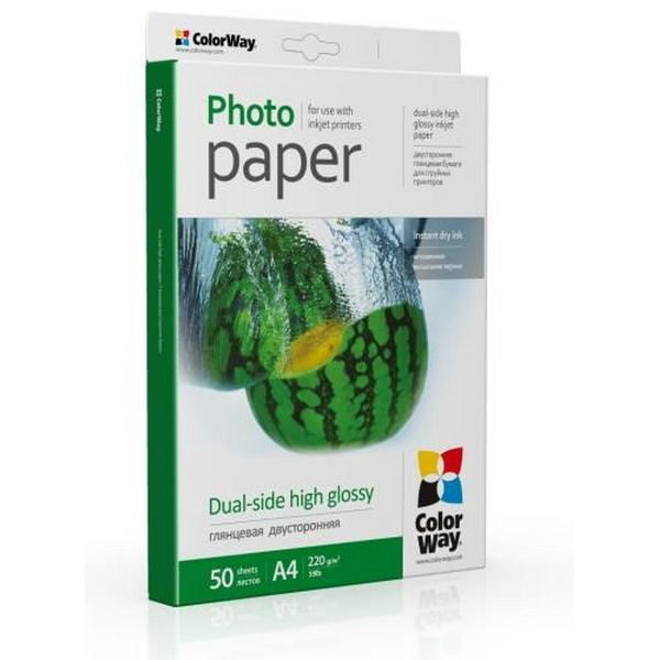 Фотопапір ColorWay, глянсовий, двосторонній, A4, 220 г/м², 50 арк (PGD220050A4)