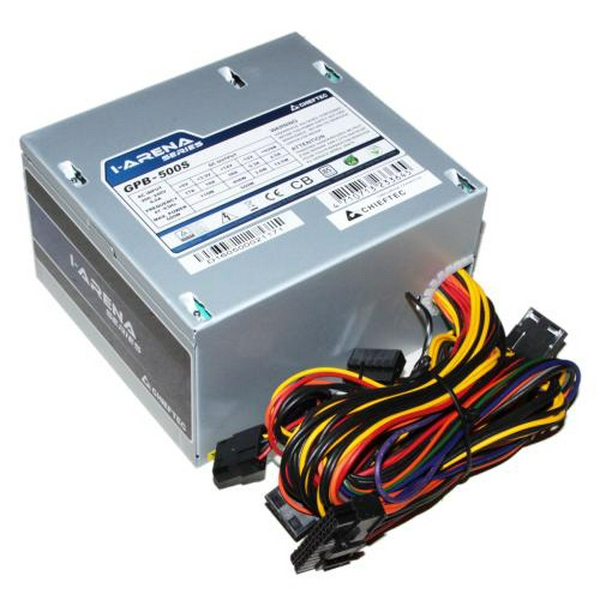 Блок живлення 500 Вт, Chieftec IARENA, Silver, 80+ Standart, Active PFC, 120 мм, 3xMolex / 5xSATA / 1x6+2-pin / 1x4+4-pin / 1x20+4-pin, захист AFC/OPP/OVP/SCP/SIP/UVP, ATX 12V v2.3 (GPB-500S)