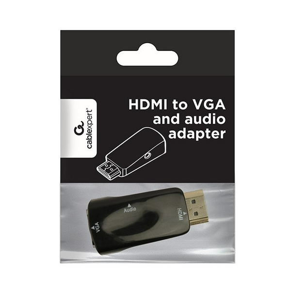 Перехідник HDMI (M) - VGA (F), Cablexpert, Black, 3.5 мм для передачі звуку (A-HDMI-VGA-02) - 2