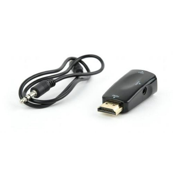 Перехідник HDMI (M) - VGA (F), Cablexpert, Black, 3.5 мм для передачі звуку (AB-HDMI-VGA-02) - 3
