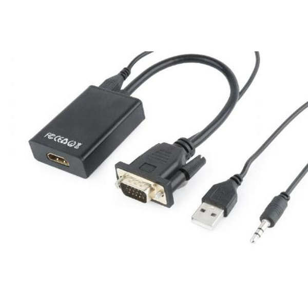 Перехідник VGA (M) - HDMI (F), Cablexpert, Black, 15 см, 3.5 мм для передачі звуку, microUSB для додаткового живлення (A-VGA-HDMI-01) - 2