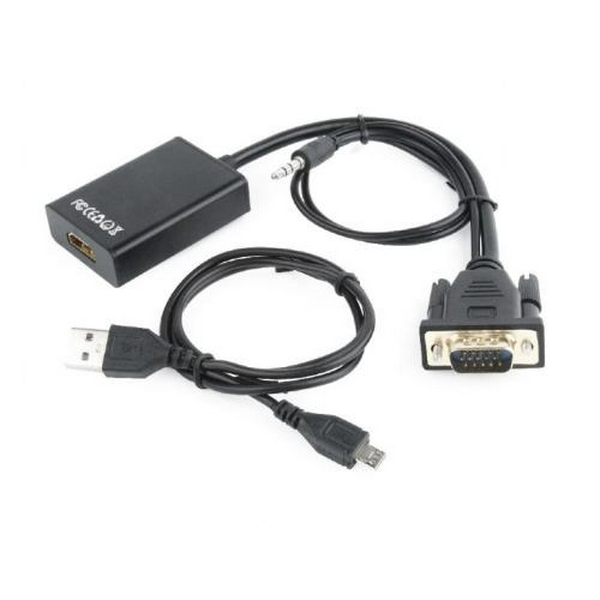 Перехідник VGA (M) - HDMI (F), Cablexpert, Black, 15 см, 3.5 мм для передачі звуку, microUSB для додаткового живлення (A-VGA-HDMI-01) - 3