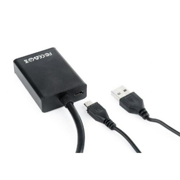Перехідник VGA (M) - HDMI (F), Cablexpert, Black, 15 см, 3.5 мм для передачі звуку, microUSB для додаткового живлення (A-VGA-HDMI-01) - 4